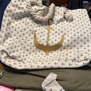 Nautical Anchor Print Tote Bag - Cream and Gold
